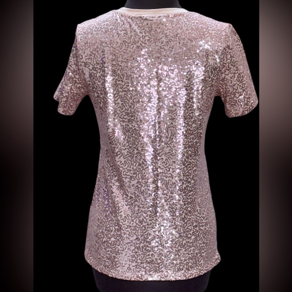 DKNY Blush Pink Sequined Tee Top Size XS - Picture 3 of 5